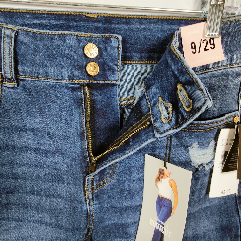 Celebrity‎ Pink Womens Mid Rise Bootcut Distressed Jeans Dark Wash Size 9/29 NWT - Picture 4 of 14
